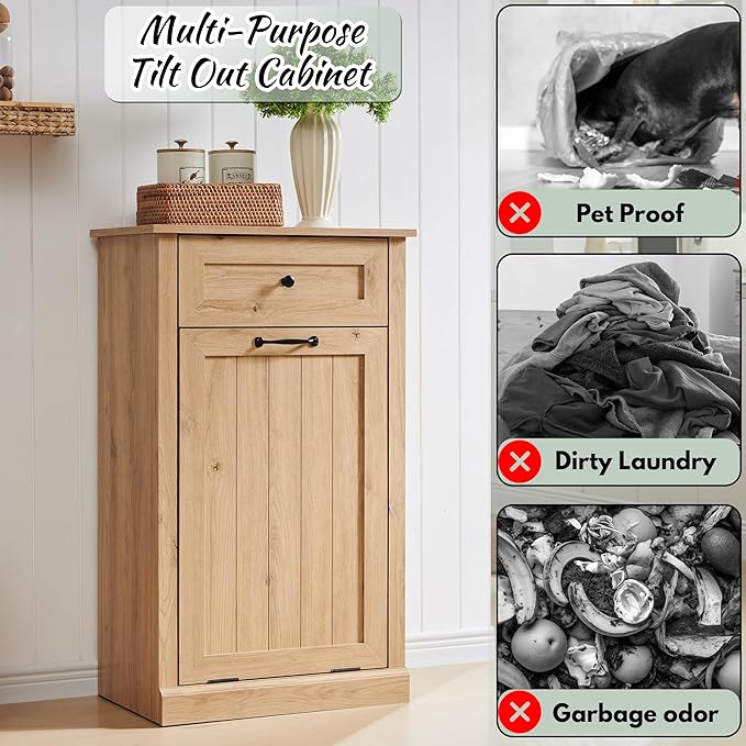Tilt Out Laundry Hamper Cabinet, 10 Gallon Farmhouse Trash Can Cabinet - Image 4
