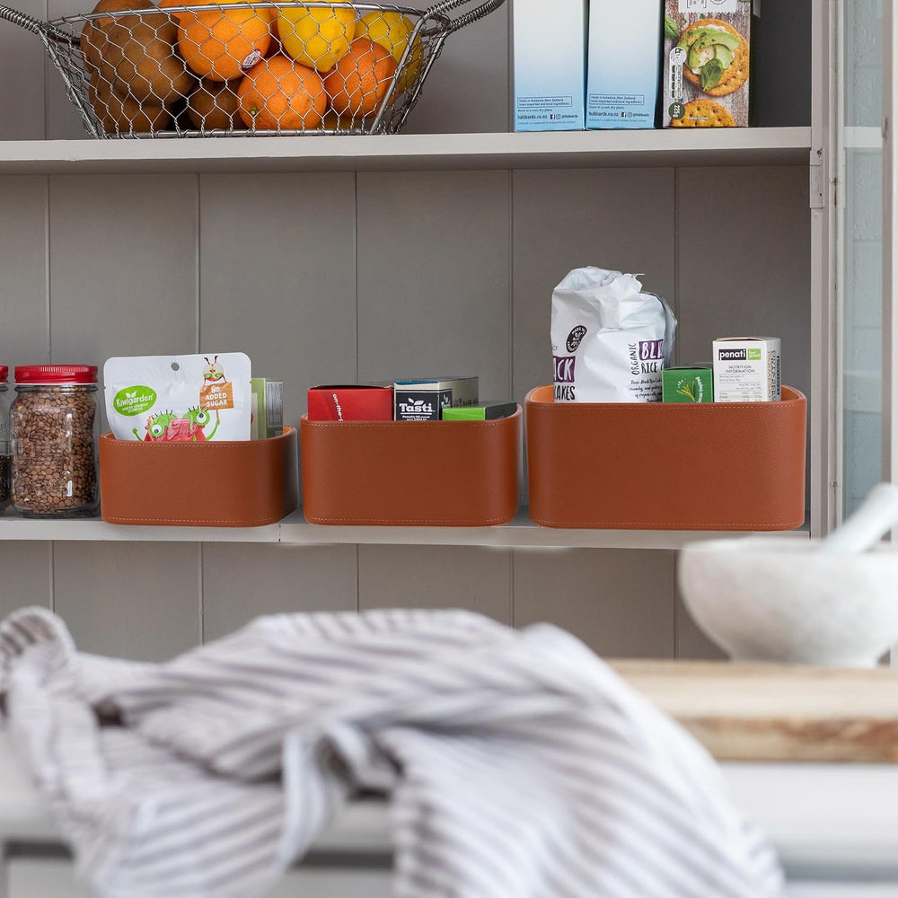 HofferRuffer Faux Leather Storage Baskets Bins with Velvet Lining for Organiz...