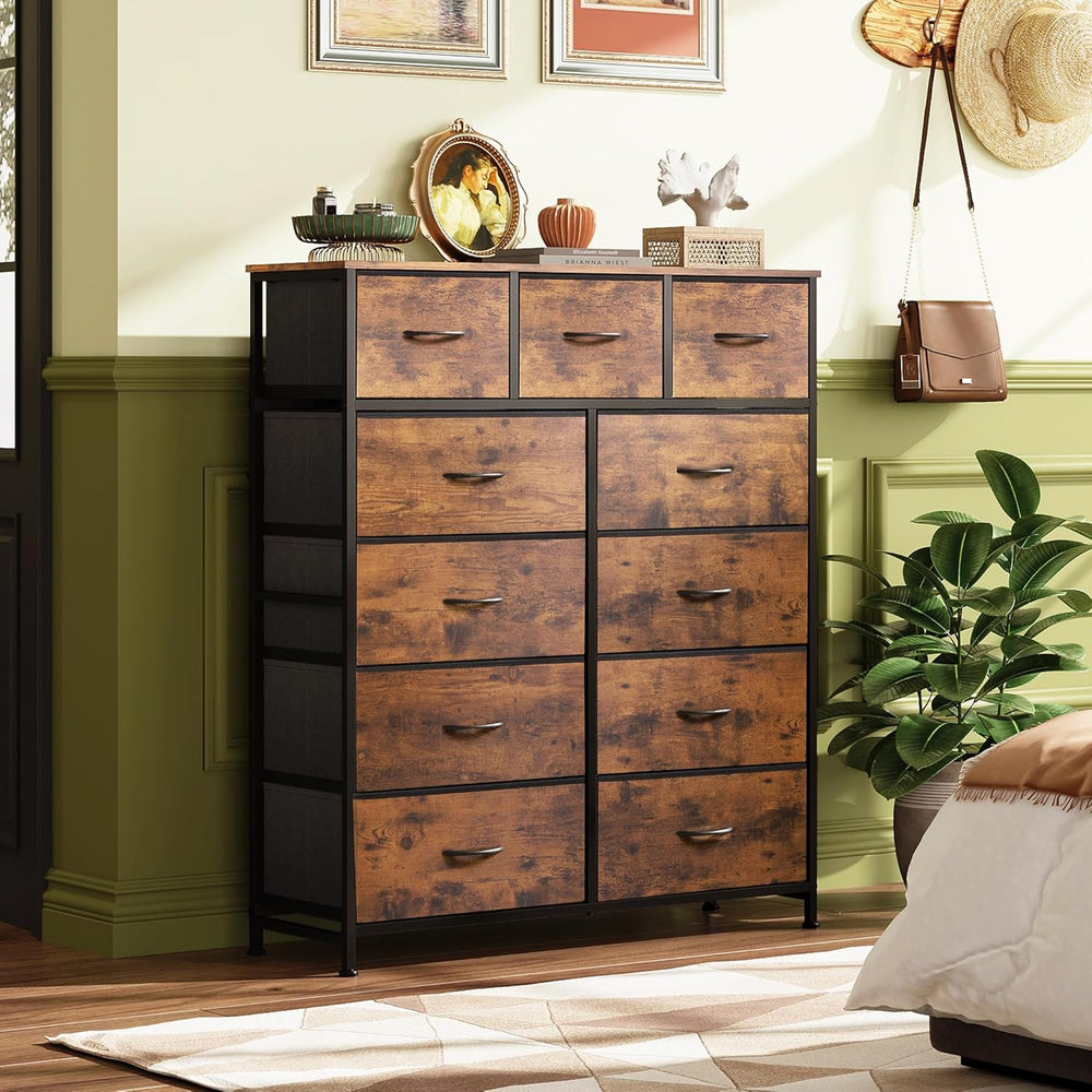WLIVE Tall Dresser for Bedroom, 11 Drawer Chest of Drawers, Rustic Brown