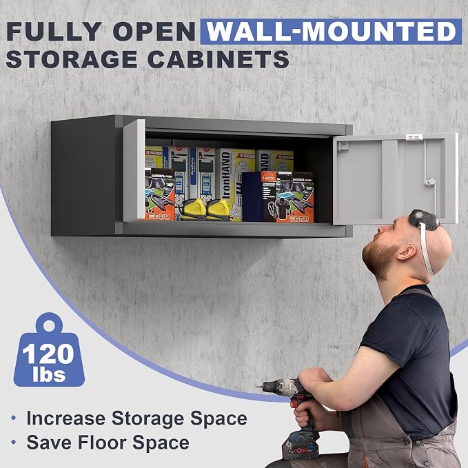 Metal Garage Storage Cabinet, Locking Cabinet Wall Mounted, 12.8" H Floating - Image 5
