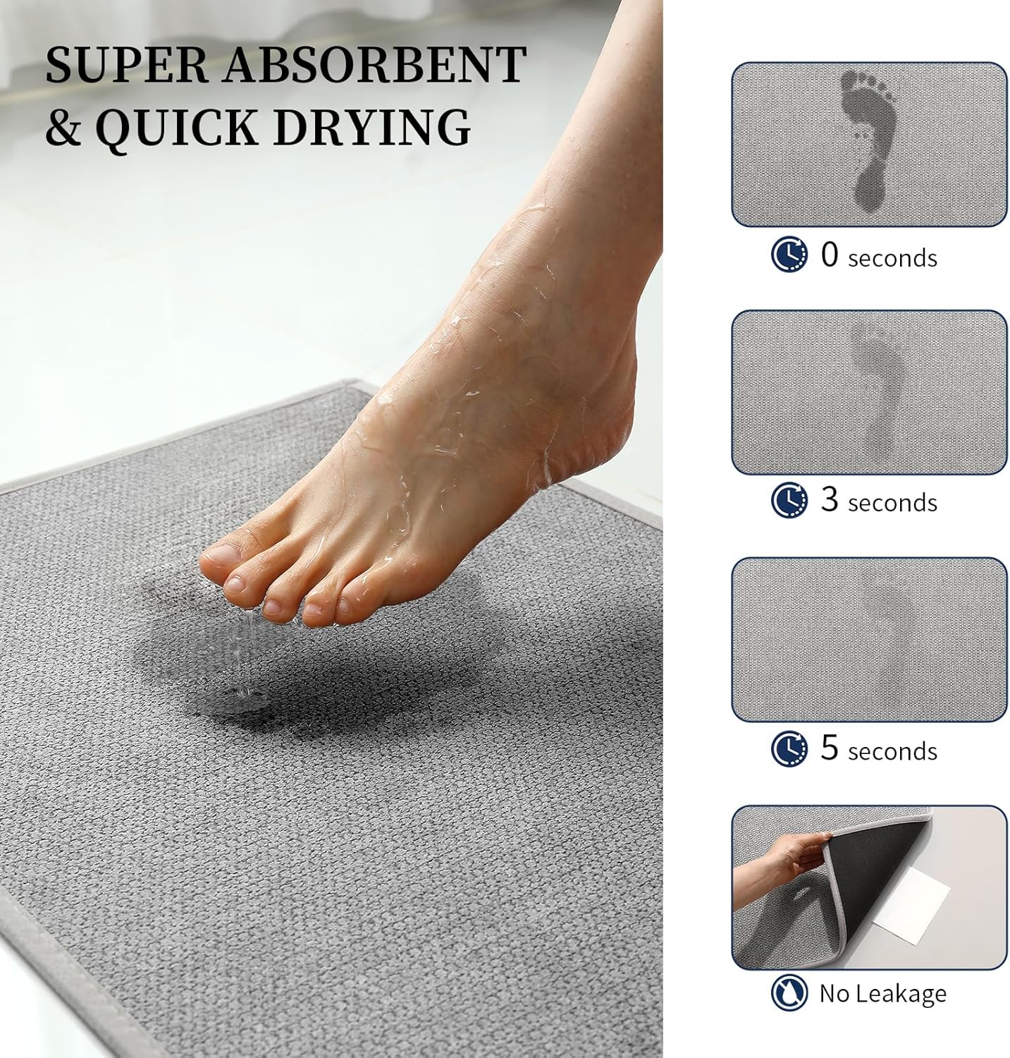 YIHOUSE Gray Bathroom Rugs Sets 3 Piece, Quick Dry Thin Bath Mat with Toilet Rug, Non Slip Absorbent Machine Washable, Bath Runner Rugs for Bathtub Sink Home Decor