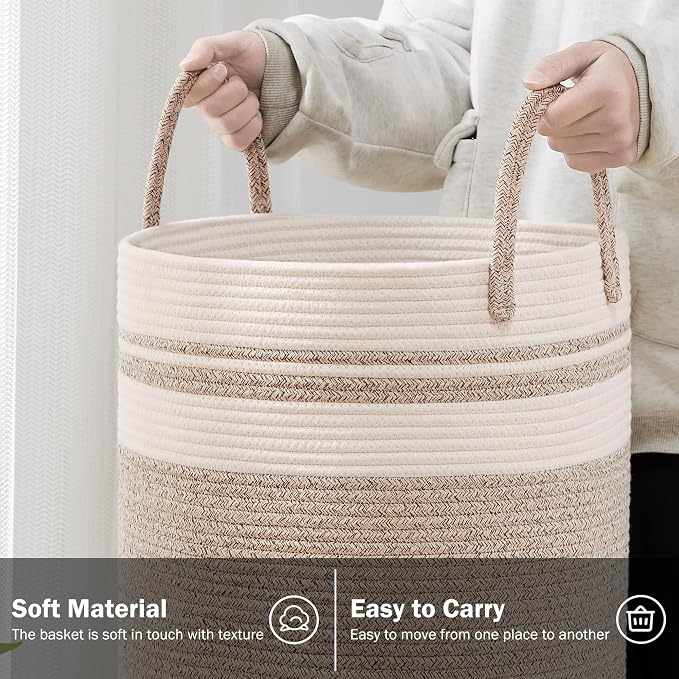 YOUDENOVA Woven Rope Laundry Hamper Basket, 58L Tall Laundry Basket - Image 3