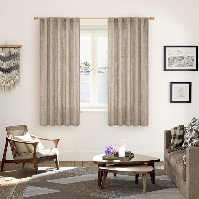 YoungsTex Dark Oatmeal Linen Curtains 63 Inch Length - Image 2
