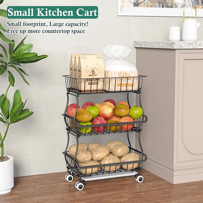 3-Tier Rolling Pantry Floor Organizer and Storage Cart - Image 8
