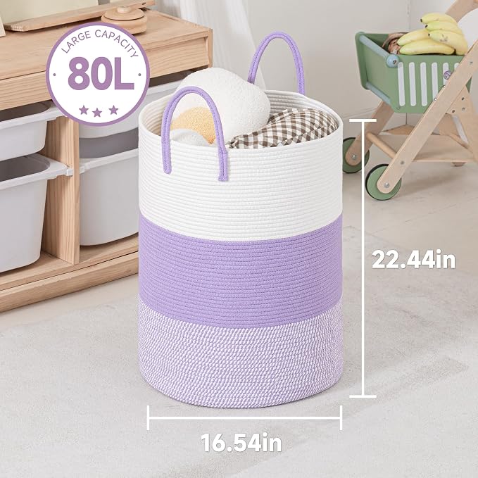 CLHMILY&Z 80L Laundry Basket Round Storage Rope Basket - Image 6