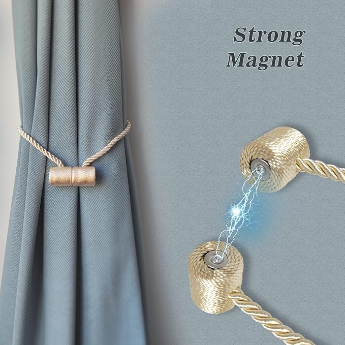 Hion Magnetic Curtain Tiebacks Beige 4 Pack, Curtain Tiebacks Buckles Holdbacks - Image 3