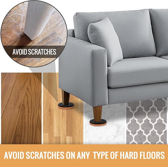 Felt Furniture Sliders for Hardwood Floors, PISAO 32 PCS 3 ½” Heavy Duty - Image 3