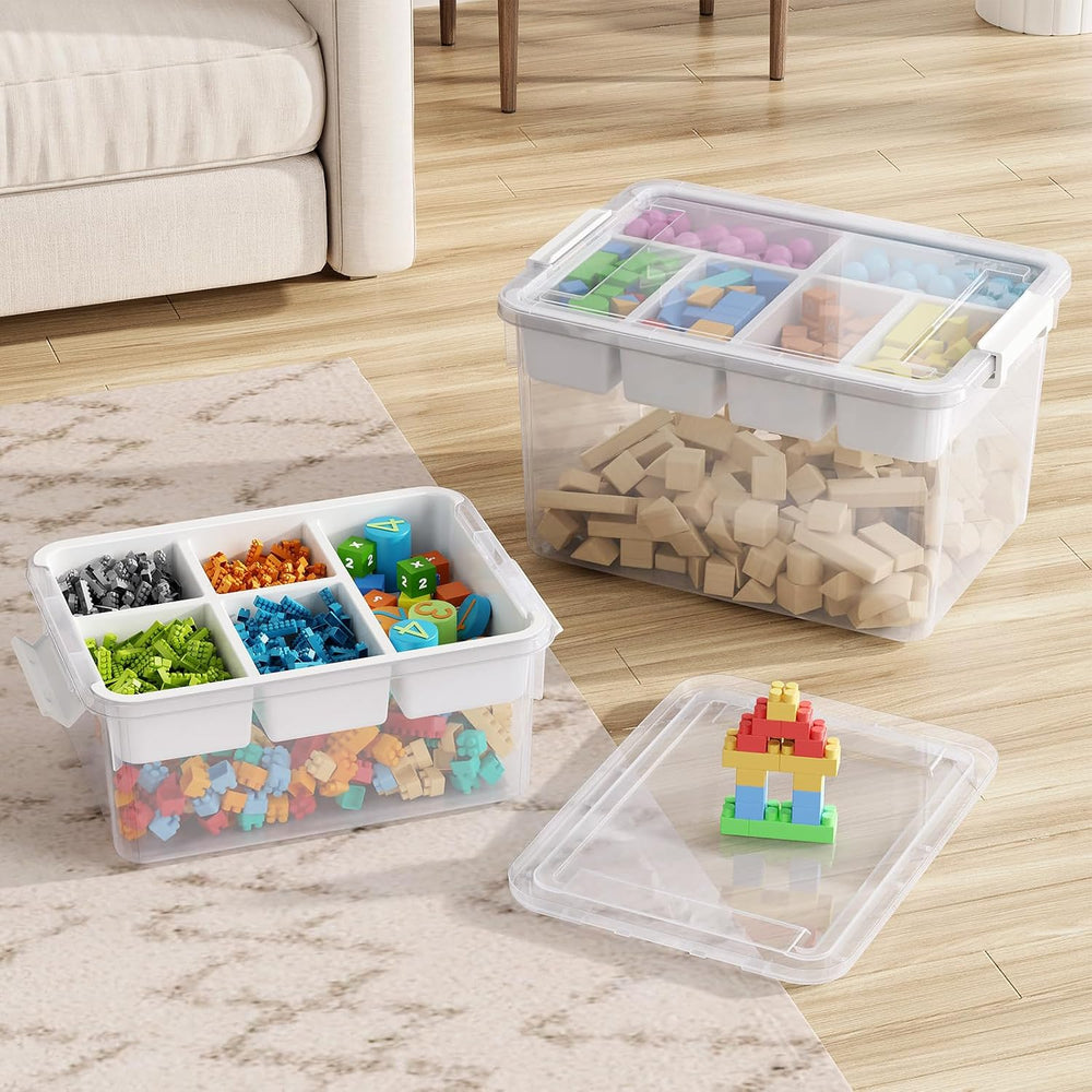 160Qt Stackable Storage Bins with Lids Trays Craft Box Organizers, 4Pack,WH