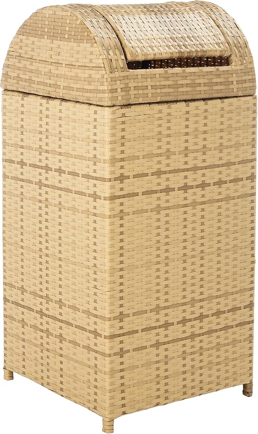 SAFAVIEH Outdoor Collection Mazeli Natural Woven Swing Top Dome Lid Trash Bin by SAFAVIEH
