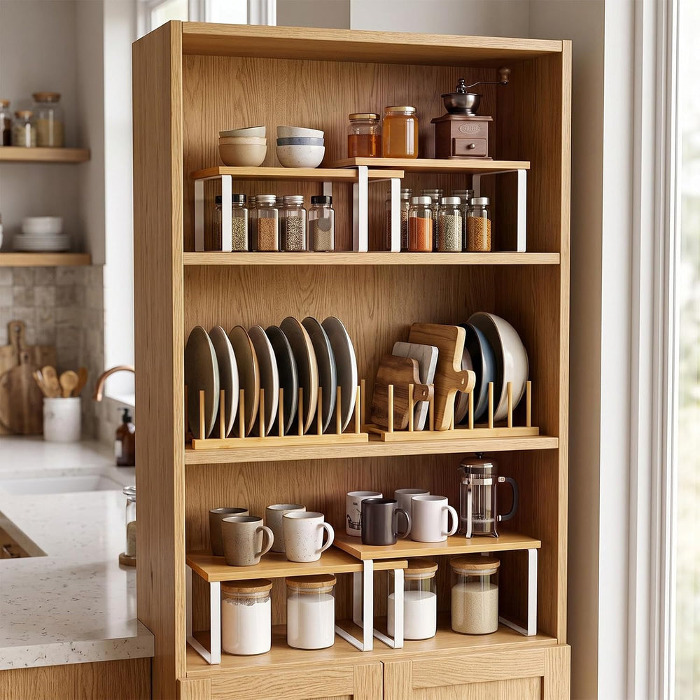 8 Pcs Kitchen Organizer Accessories Set Stackable Cabinet Organizer Shelf and...