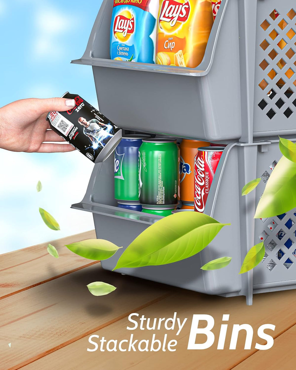 Skywin Stackable Storage Bins Open Front for Pantry Storage, 4 Pack - Grey