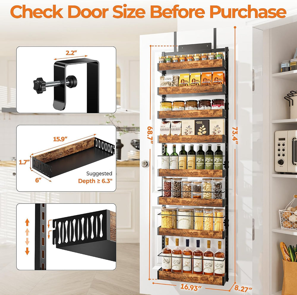 8 Tier Over The Door Pantry Organizer Storage Spice Rack Adjustable Basket