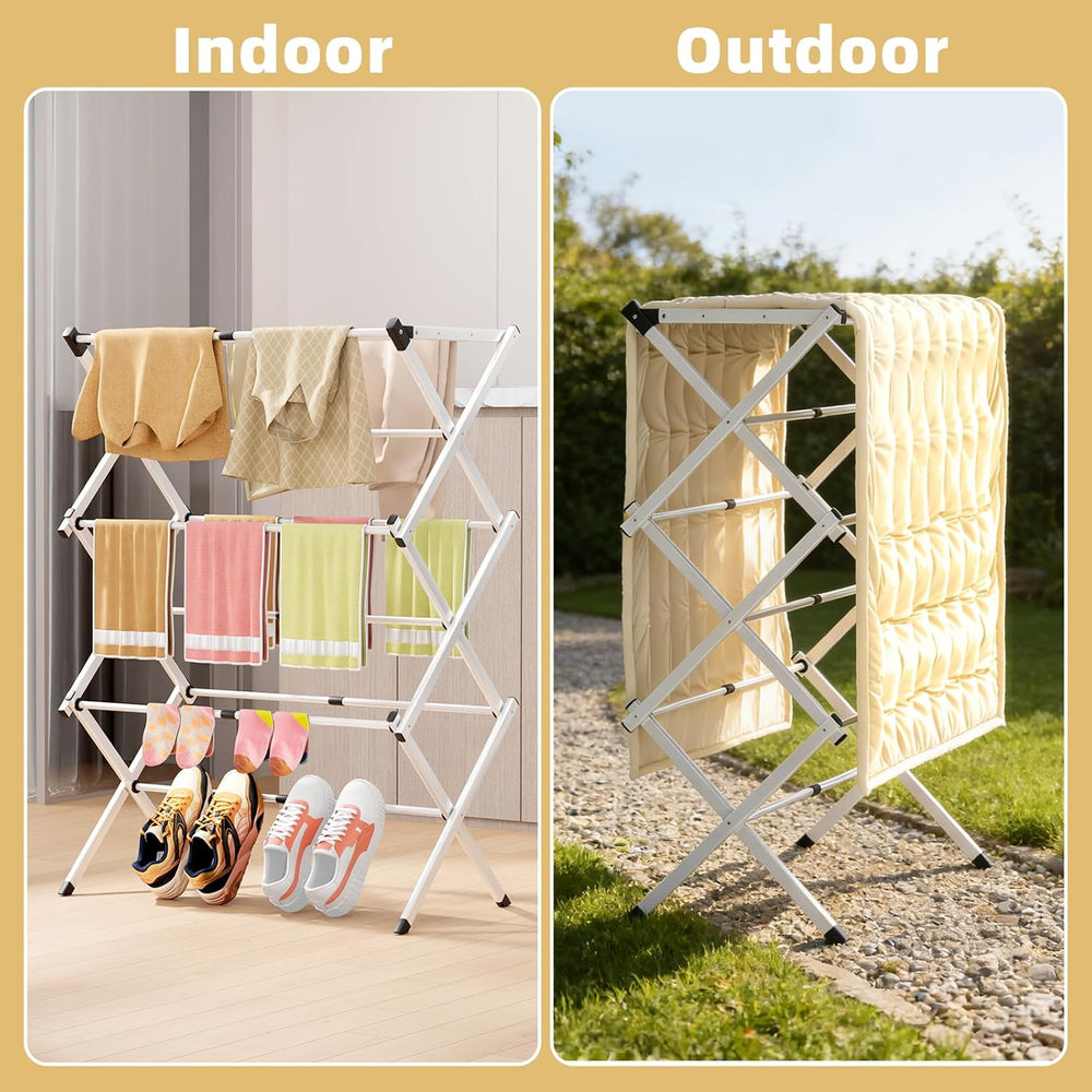 BAKON Space Saving Foldable Clothes Drying Rack, Extendable Rustproof Laundry...