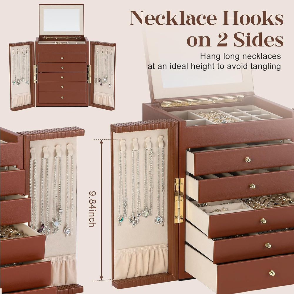 Dajasan Large Jewelry Organizer Box, 6-Tier Jewelry Storage Case with 5 Drawe...