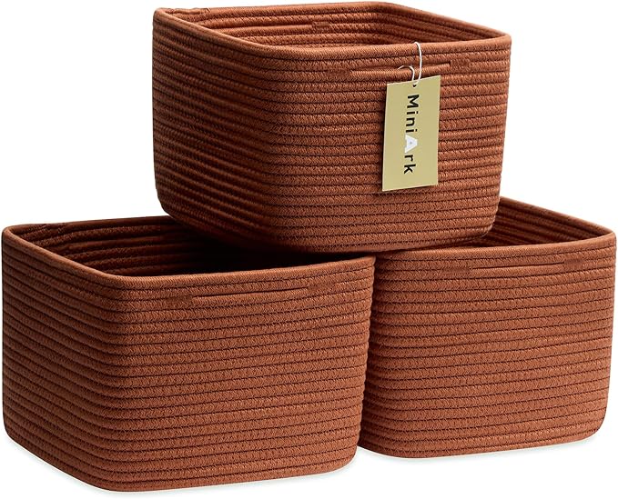 Small Organizing Baskets for Cubes Shelf, 9.7x9.7x7.1 Inch Rope Woven Storage by MiniArkStorageBasketsHome