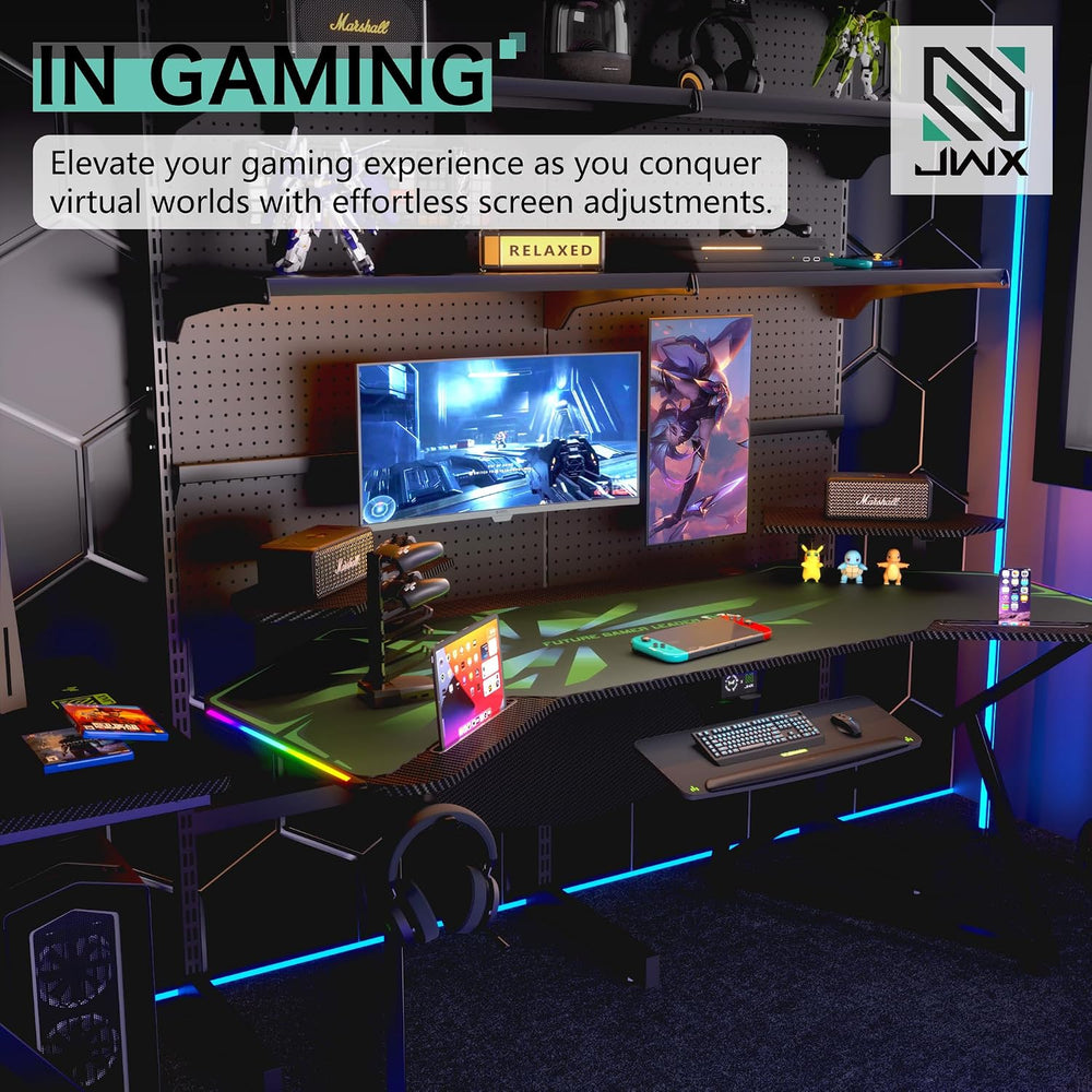 JWX Pegboard Standing Shelf Unit Pro Max with Monitor Support Bars, Gaming Pe...