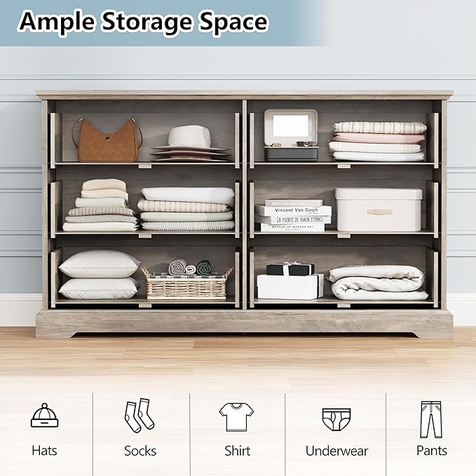 6 Drawer Dresser for Bedroom, Rustic Farmhouse Dresser - Image 4
