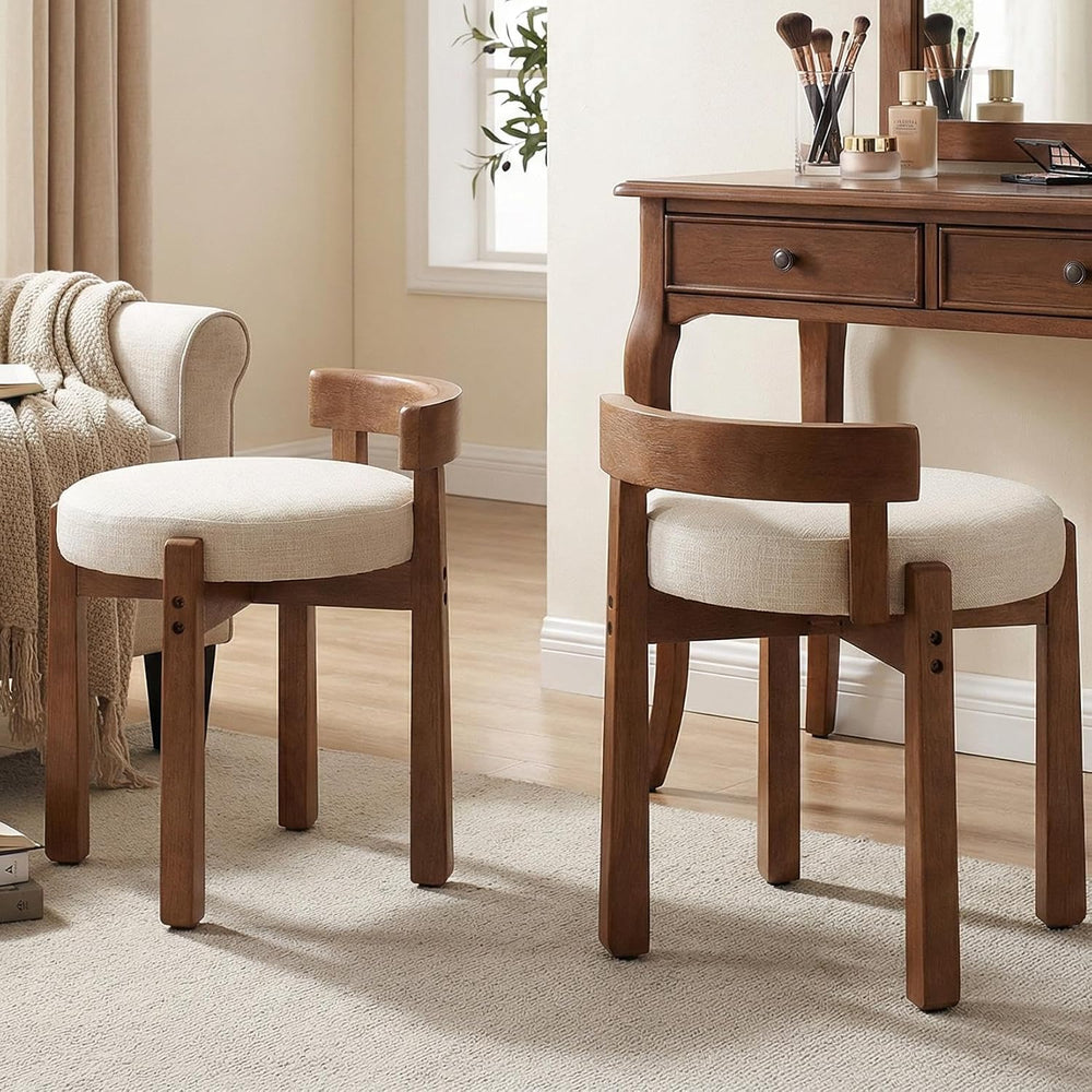 DUOMAY Modern Linen Ottomans, Beige, Set of 2