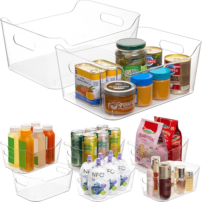 Tiawudi Set of 8 Clear Plastic Storage Bins, 2 Extra Large and 6 Small Storage - Image 4