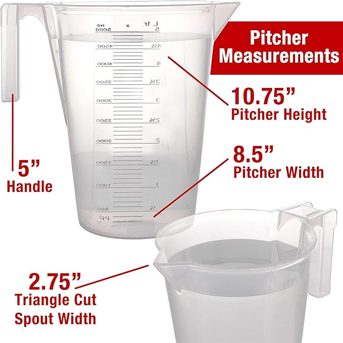 TCP Global 5 Liter Gallon Plastic Graduated Measuring and Mixing Pitcher - Image 4