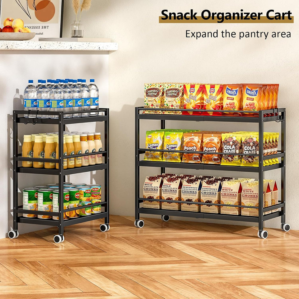 3-Tier Expandable Rolling Pantry Organizers and Storage Cart with Wheels, Adj...