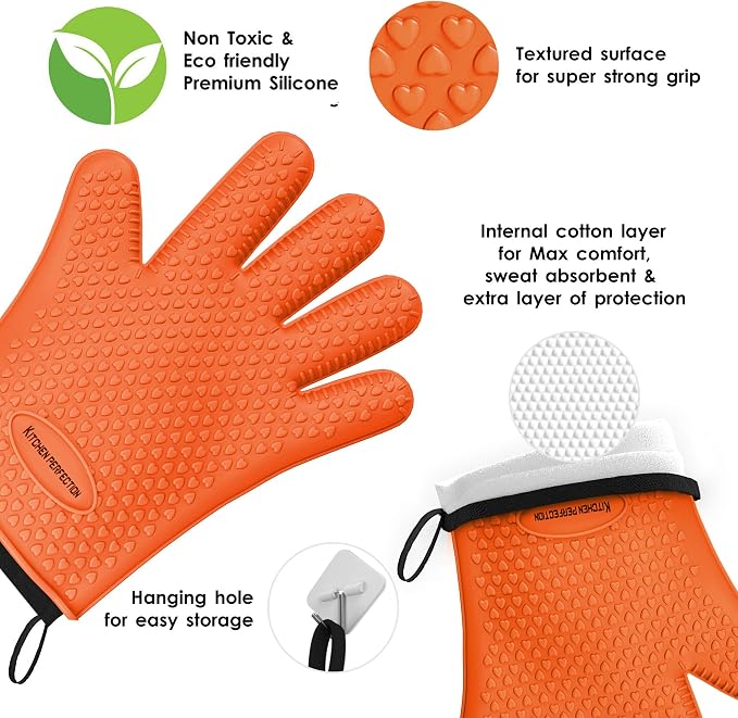 KITCHEN PERFECTION Silicone Smoker Oven Gloves -Extreme Heat Resistant BBQ - Image 3