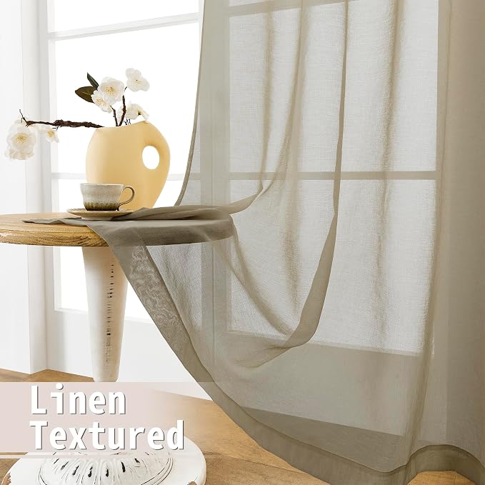 Tollpiz Sheer Linen Textured Curtain Sheers Doorway Light Filtering Voile - Image 4