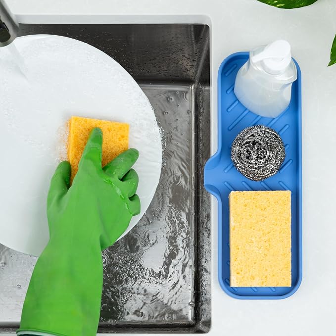 Zulay Kitchen Large Silicone Sponge Holder – Flexible Sink Organizer Tray - Image 3