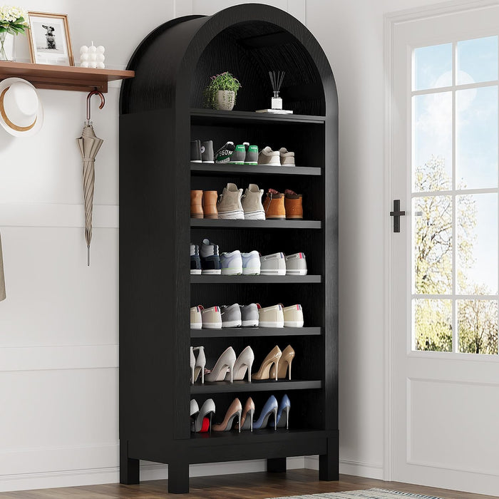 70" Arched Shoe Cabinet, Slim Wooden Shoe Storage for Entryway