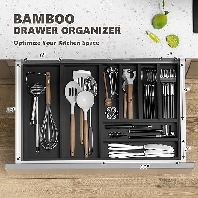 Kitchen Drawer Organizer Bins, Stackable Bamboo Drawer Organizer - Image 5