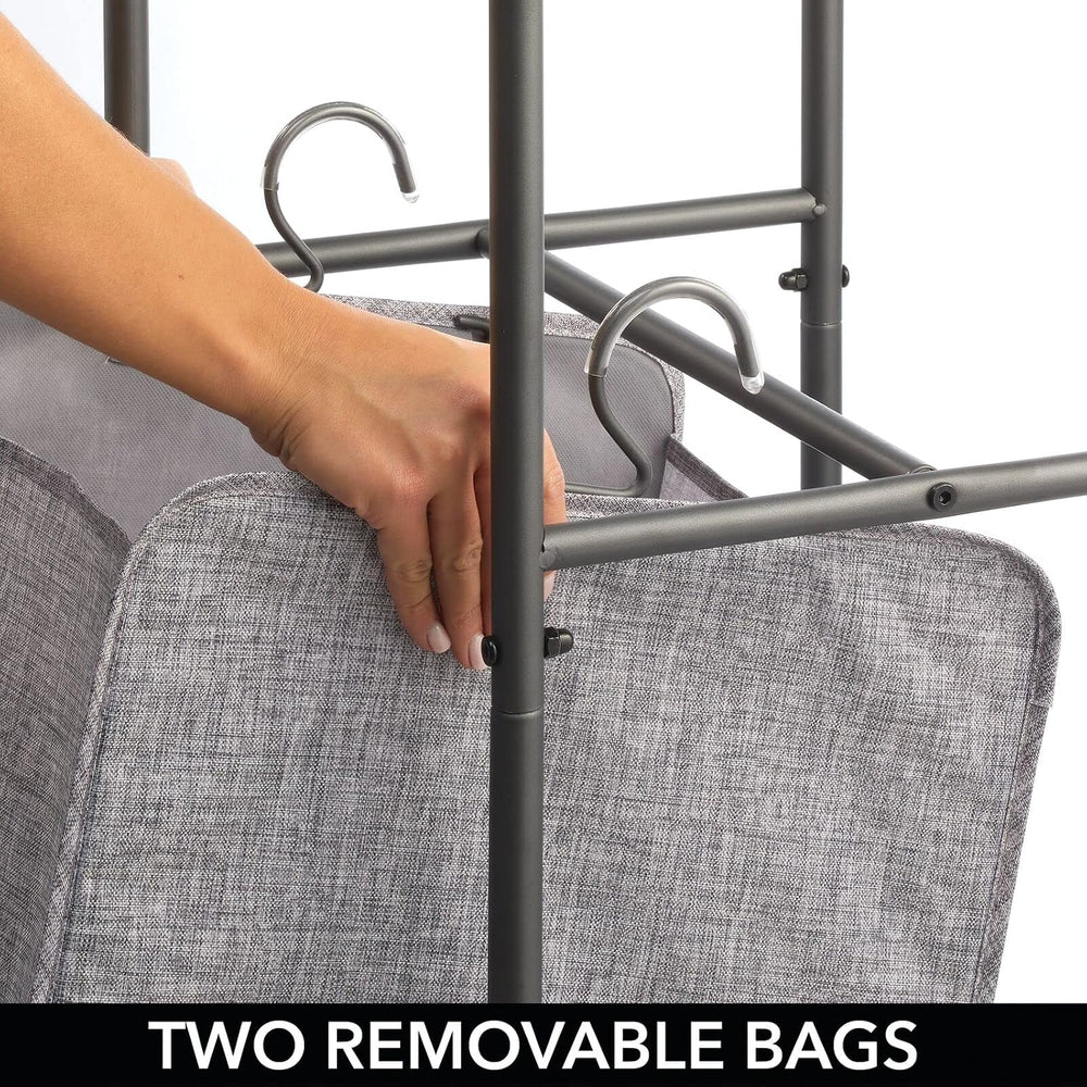 mDesign Vertical Stacked Laundry Hamper Basket with Wheels, Portable, 2 Remov...
