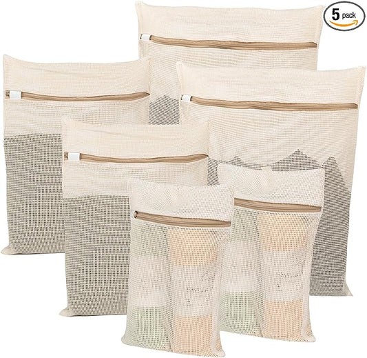 6-Piece Bag, Durable Cotton Mesh Laundry Bag, Sturdy Zipper, Breathable Mesh by NAHADS