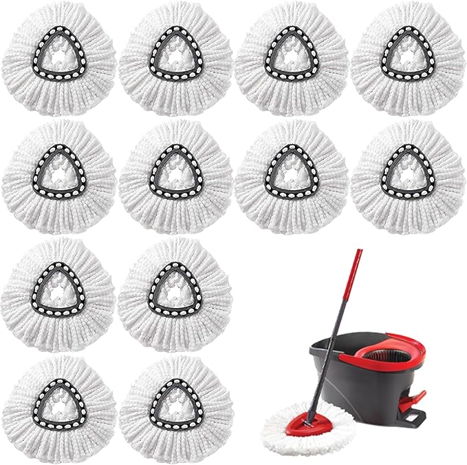 12Pcs Spin Mop Replacement Heads, Easy Cleaning Spin Mop Heads, Deep Clean by HANDRERLEE