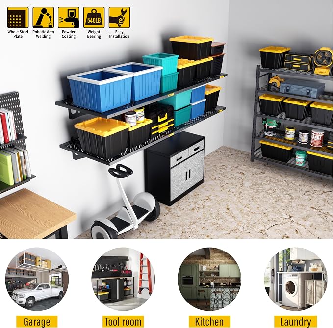 4Pack 2x3ft Adjustable Metal Garage Wall Shelving Heavy Duty Garage Storage - Image 2