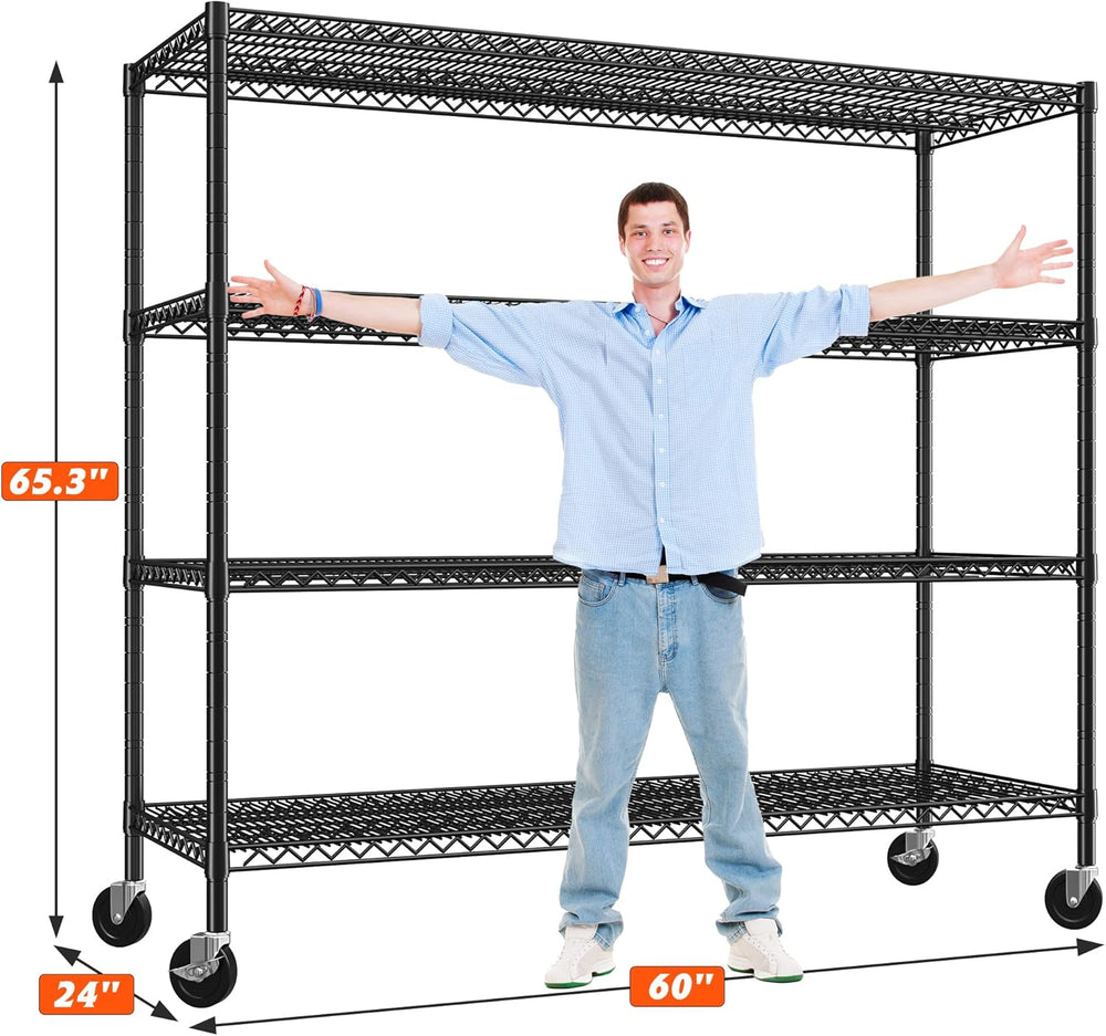 REIBII 60" W ×24" D×65.3" H, 4 Tier Wire Shelving 2878LBS Heav...