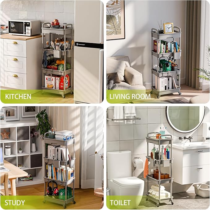 4 Tier Rolling Cart Organizer, Art Craft Diaper Bedside Snack Laundry Room - Image 6