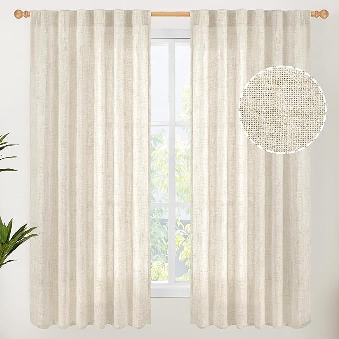 YoungsTex Boho Linen Curtains 63 Inch Length 2 Panels by YoungsTex