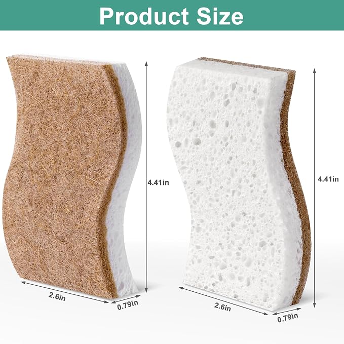 12Pack Natural Kitchen Sponge, Biodegradable Cellulose and Coconut Scrubber - Image 2