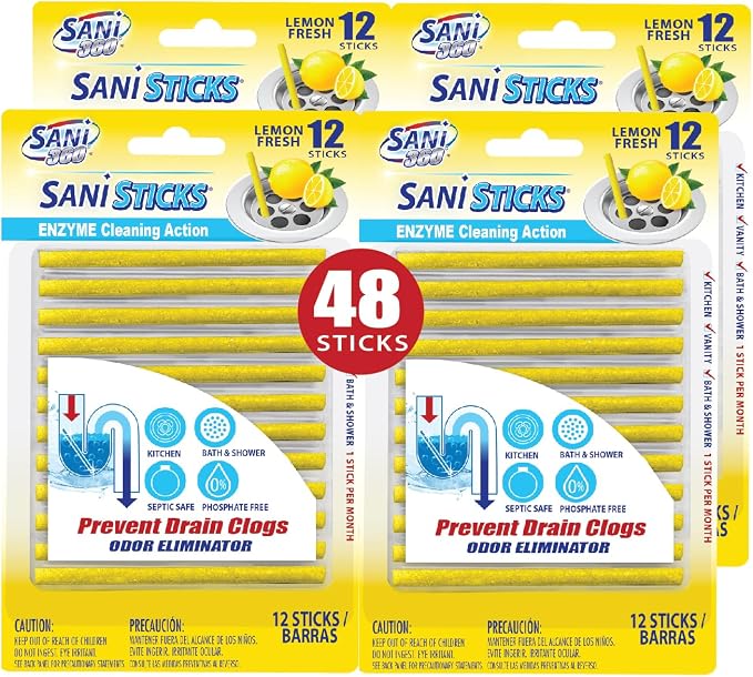 SANI 360° Sani Sticks Drain Cleaner and Deodorizer, Lemon Scent Enzyme Pipe by SANI360%C2%B0