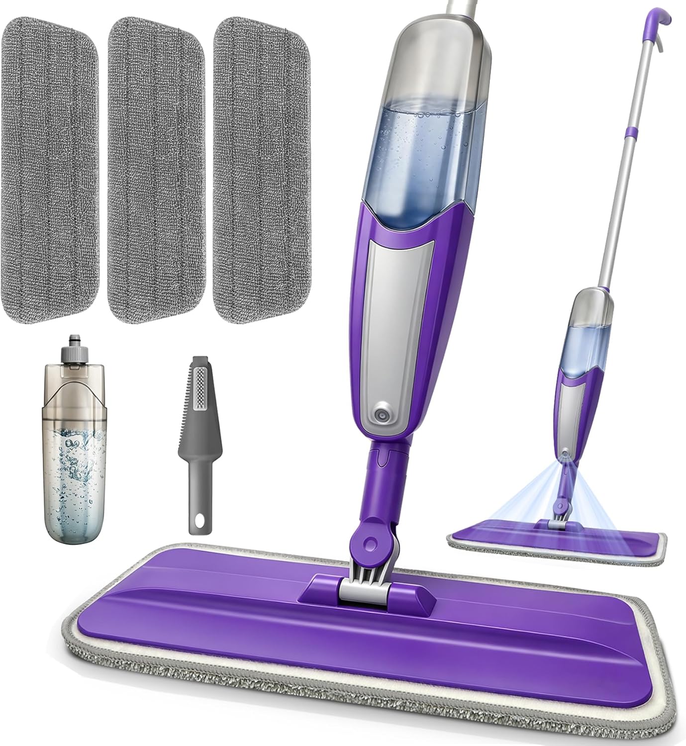 Spray Mop for Hardwood Floors Cleaning with 3 Washable Pads, Microfiber Wet Mops with Sprayer for Home Kitchen Tile Wood Vinyl Laminate,16.9 oz Refillable Bottle, Purple