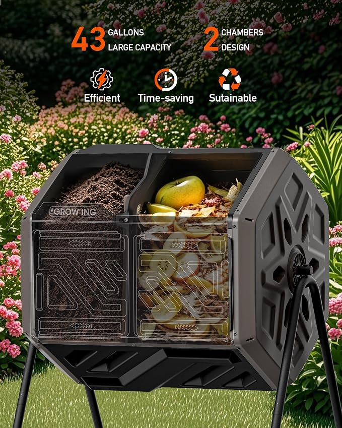 THEGROW'ING Updated 43 Gallon Compost Bin Outdoor, Fast Assemble Tumbling - Image 4
