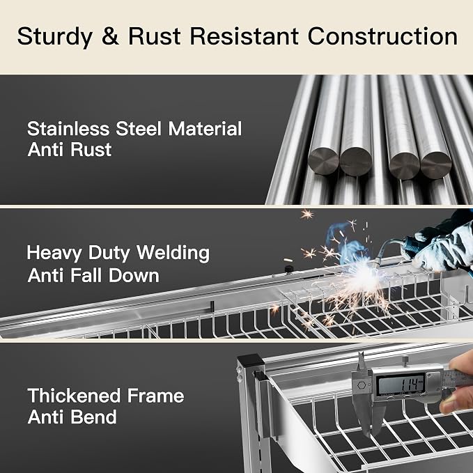 3 Tier Extra Large Stainless Steel Expandable Over The Sink Dish Drainer Drying - Image 2