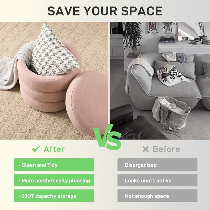Round Ottoman with Storage Boucle Ottoman Stool Removable Lid - Image 3