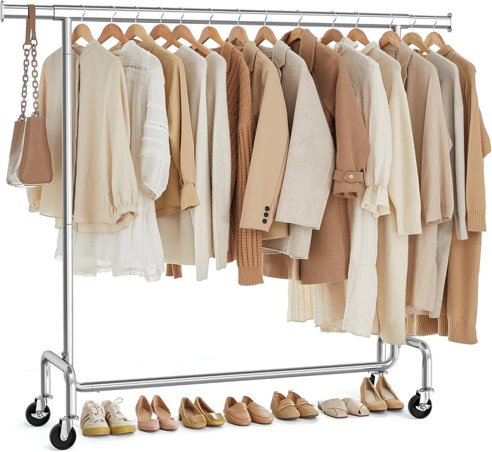 SONGMICS Clothes Rack with Wheels, Heavy-Duty, Extendable Hanging Rod