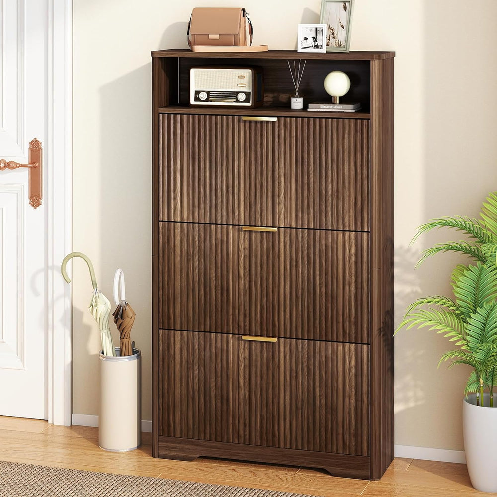 Rovibek Shoe Cabinet Storage for Entryway, Narrow Shoe Rack with 3 Flip Drawe...