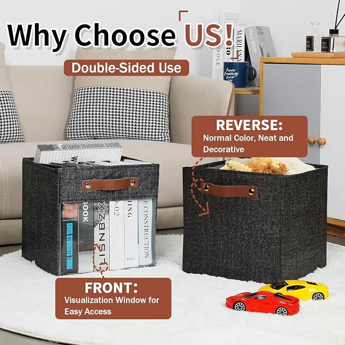 HNZIGE Fabric Cube Storage Bins 11 x 11, Collapsible Storage Cubes Bins - Image 5