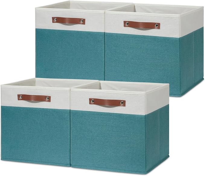 HNZIGE Fabric Storage Bins for Shelves 13x13 Storage Cubes Set Of 4 Foldable - Image 6