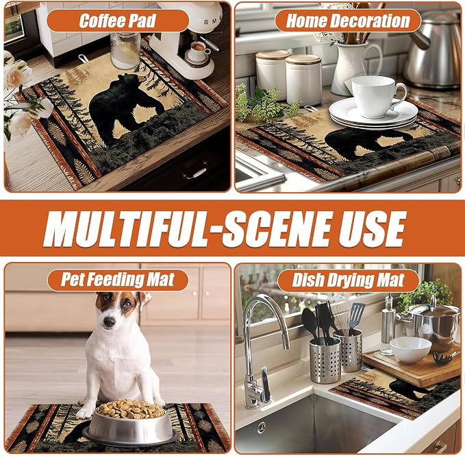 Forest Bear Dish Drying Mat for Kitchen Counter Microfiber Absorbent Dish - Image 7