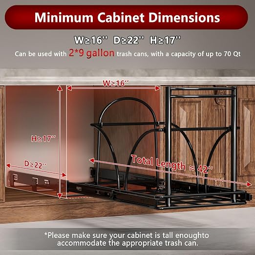 Dual Under Sink Trash Can Heavy Duty Pull Out Trash Can Under Cabinet, Fits - Image 3