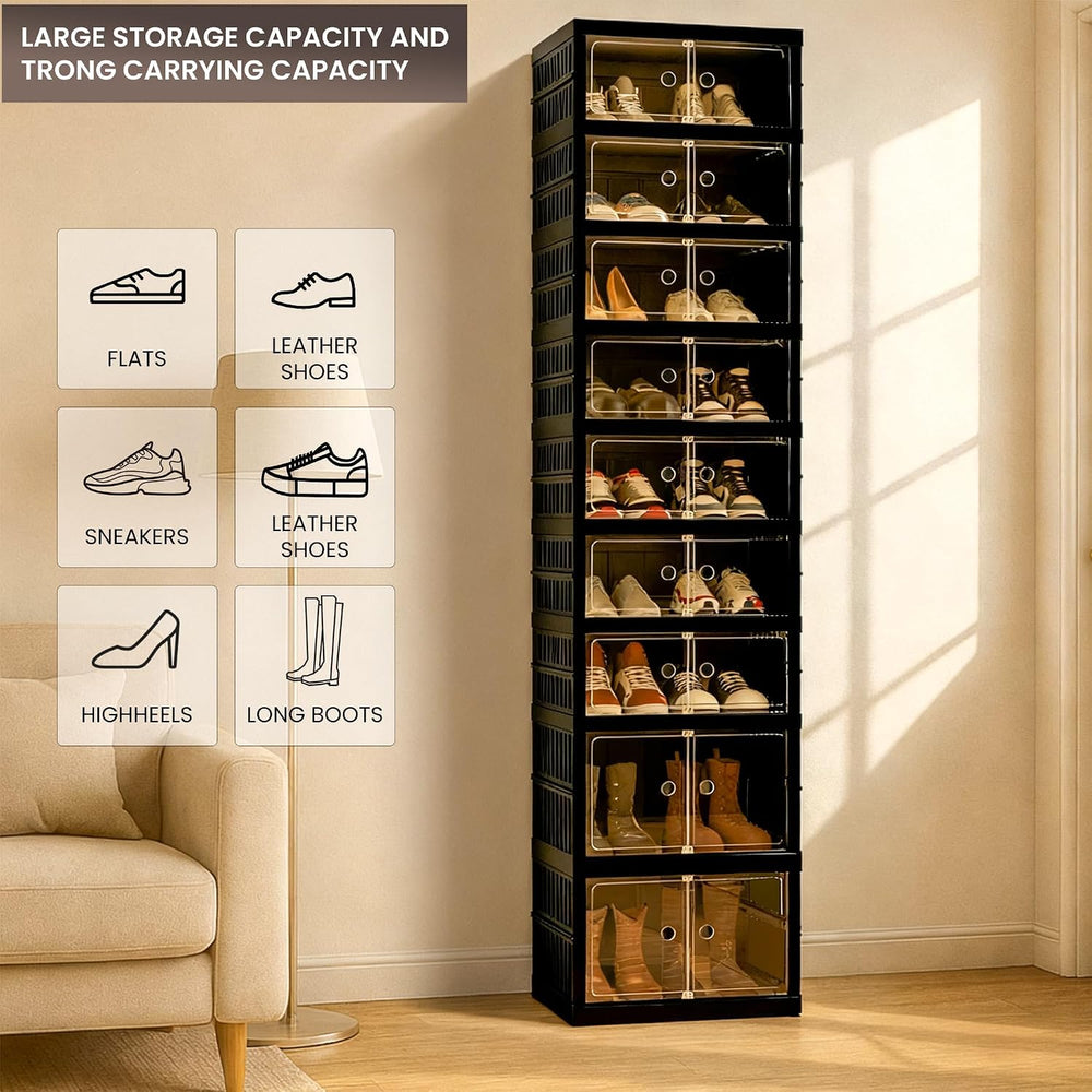 Foldable Shoe Organizer Storage Box Set of 4, Portable Extra Large Folding Sh...